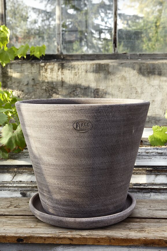 Julie Rustic Γλάστρα με πιατάκι, 40 cm, γκρι