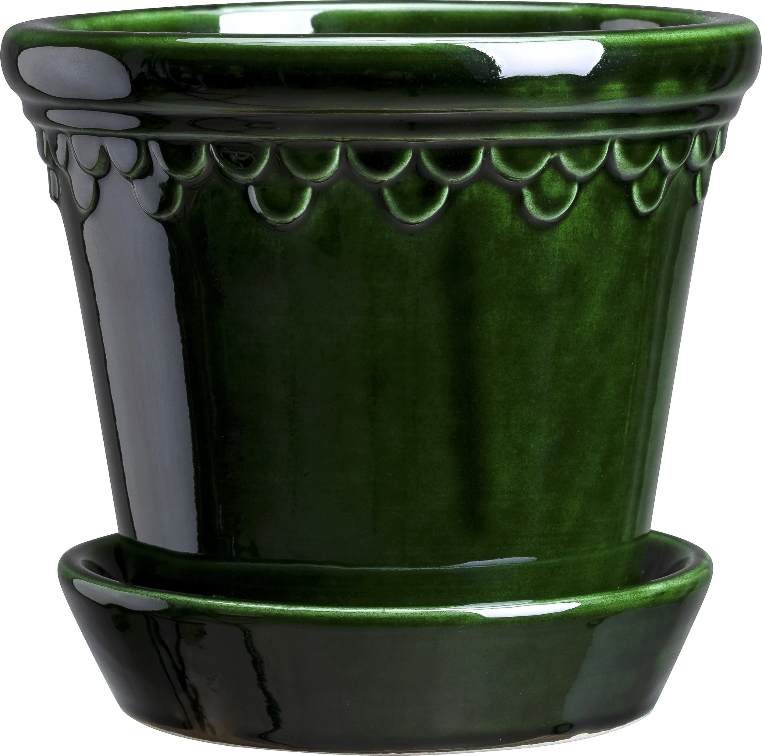 Københavner Blumentopf 10 cm grün mit Untersetzer glasiert