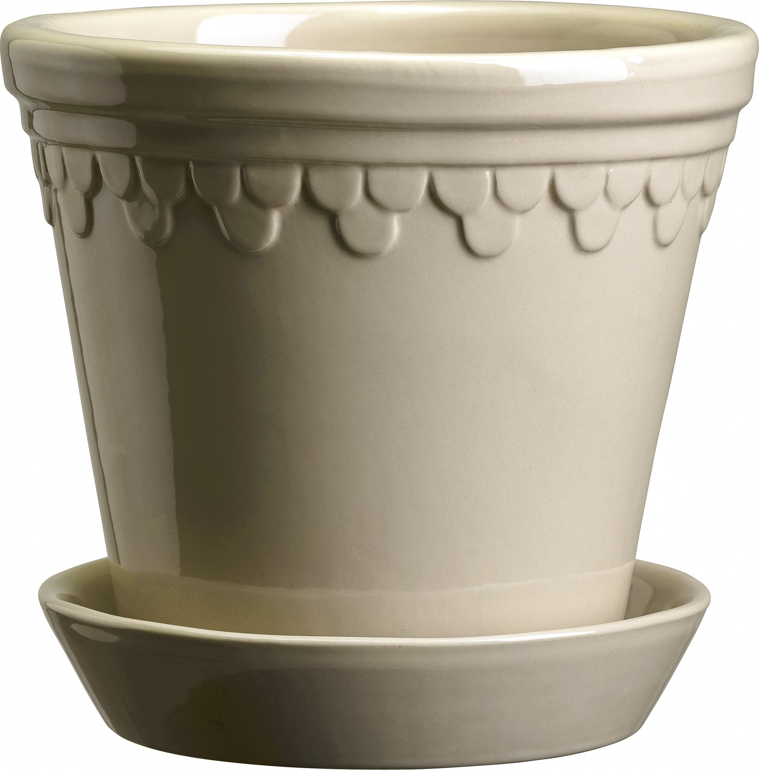 Københavner Blumentopf 14 cm sandfarbig mit Untersetzer glasiert
