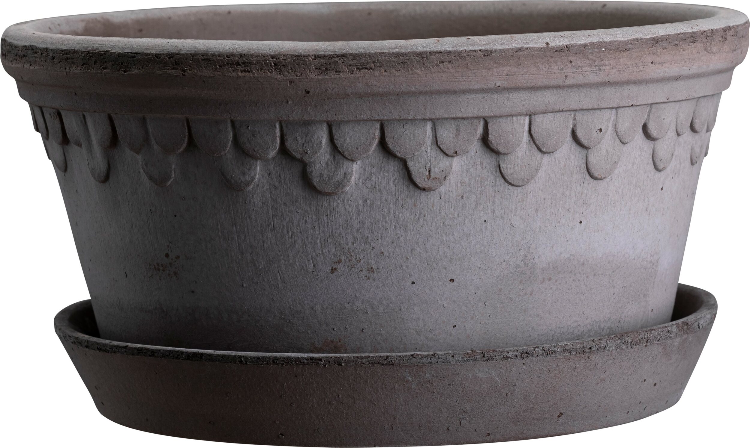 Københavner Blumentopf 21 cm niedrig grau mit Untersetzer