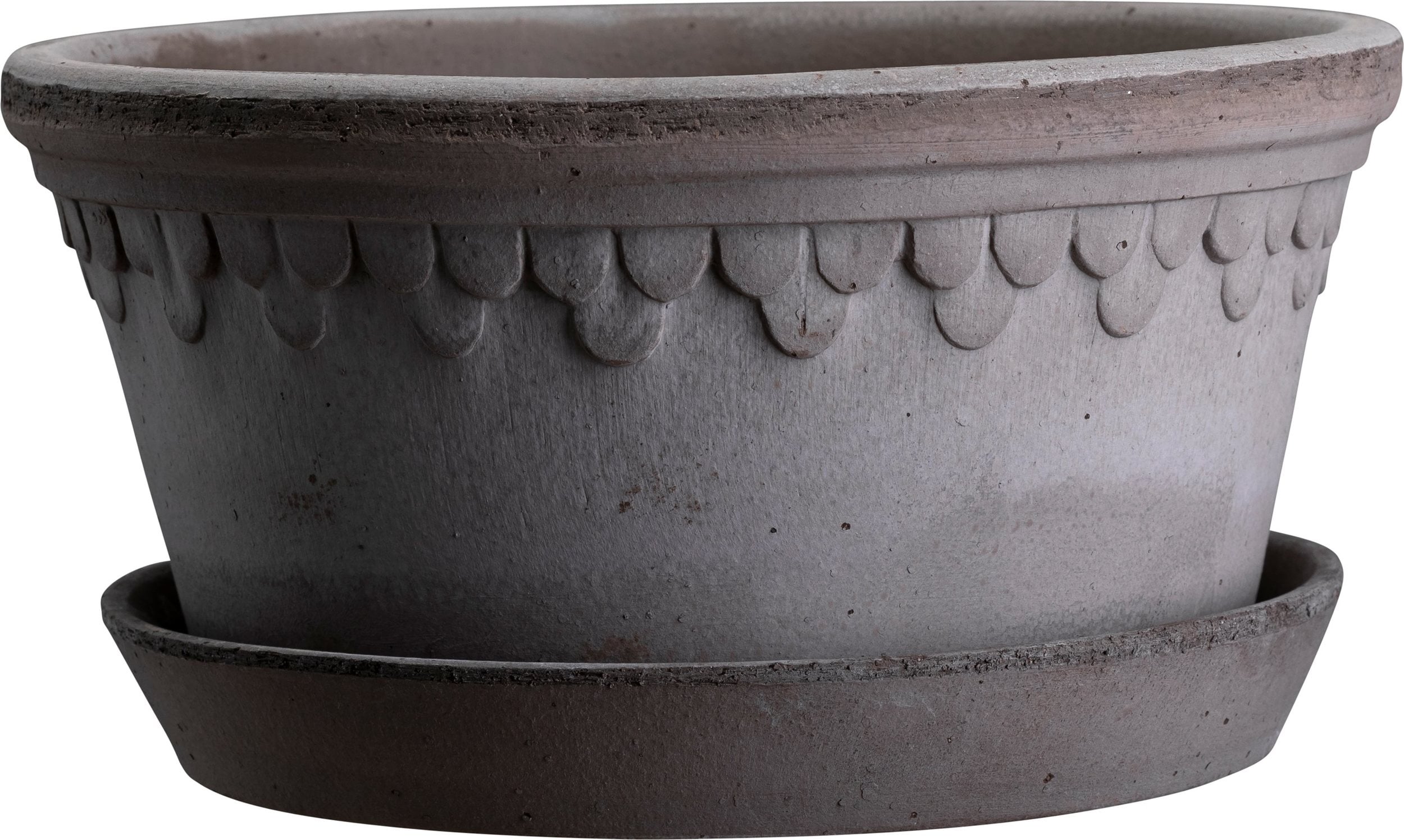 Københavner Blumentopf 30 cm niedrig grau mit Untersetzer