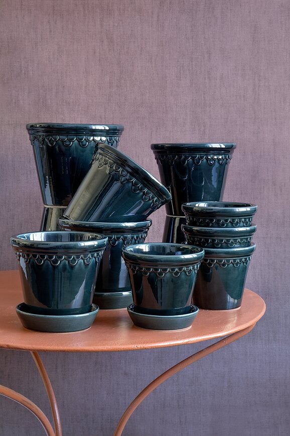 Københavner Pot de Fleurs 10 cm, avec soucoupe, émaillé, bleu