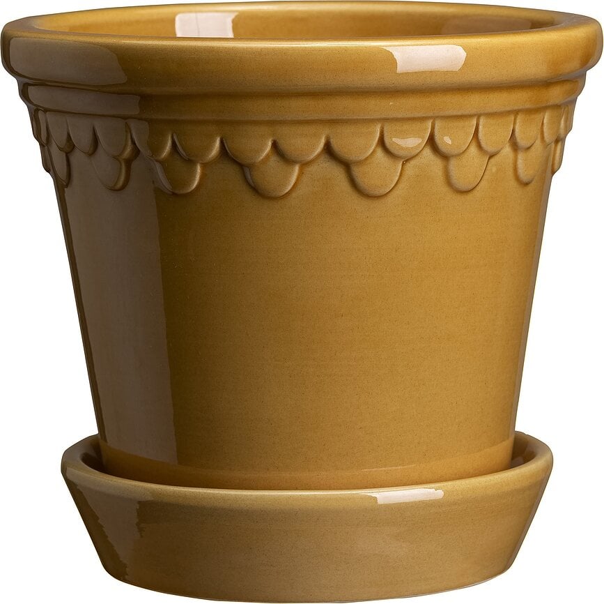 Københavner Pot de Fleurs avec soucoupe, 18 cm, jaune, émaillé