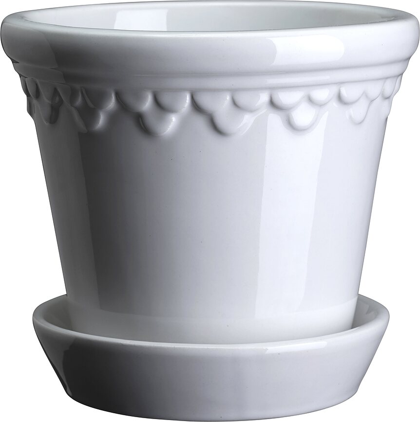 Københavner Pot de Fleurs émaillé, 21 cm, blanc, avec soucoupe