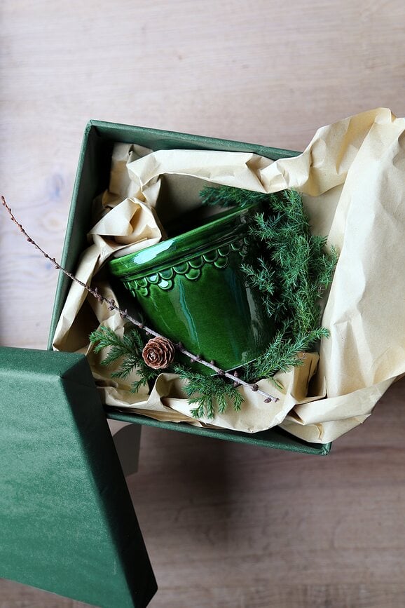 Københavner Pot de Fleurs émaillé avec soucoupe, 16 cm, vert