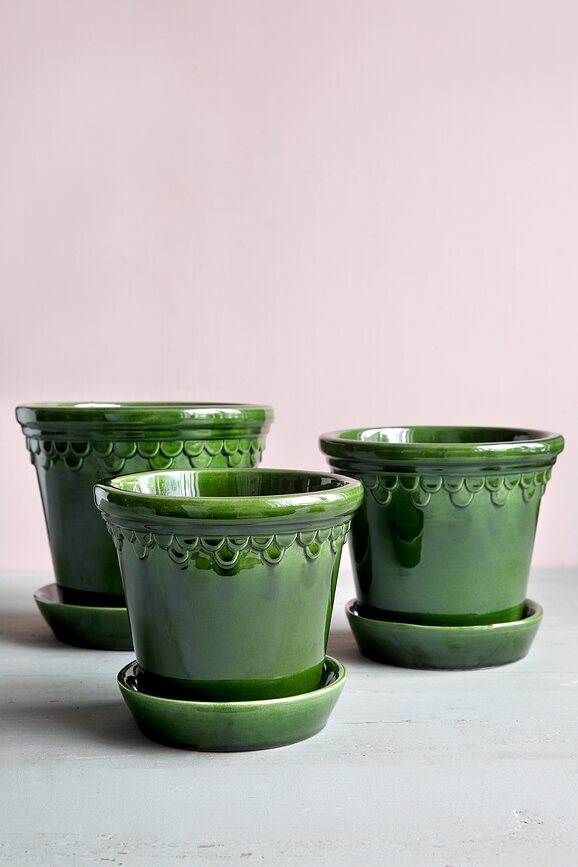 Københavner Pot de Fleurs émaillé avec soucoupe, 16 cm, vert