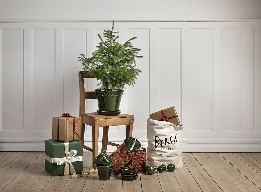 Københavner Pot de Fleurs émaillé avec soucoupe, 16 cm, vert