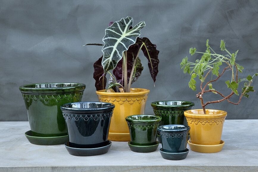 Københavner Pot de Fleurs émaillé avec soucoupe, 16 cm, vert