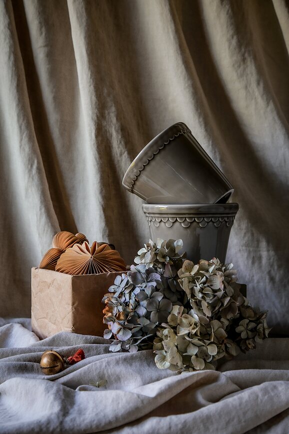 Københavner Pot de fleurs émaillé, 12 cm, gris, avec soucoupe