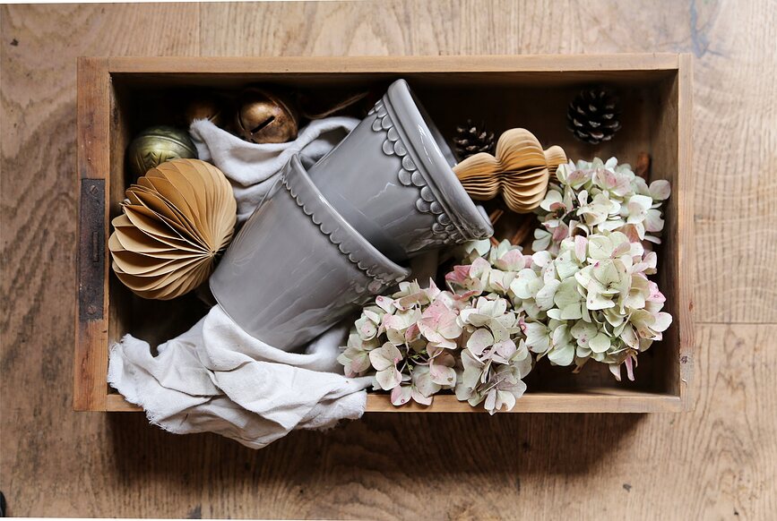 Københavner Pot de fleurs émaillé, 12 cm, gris, avec soucoupe