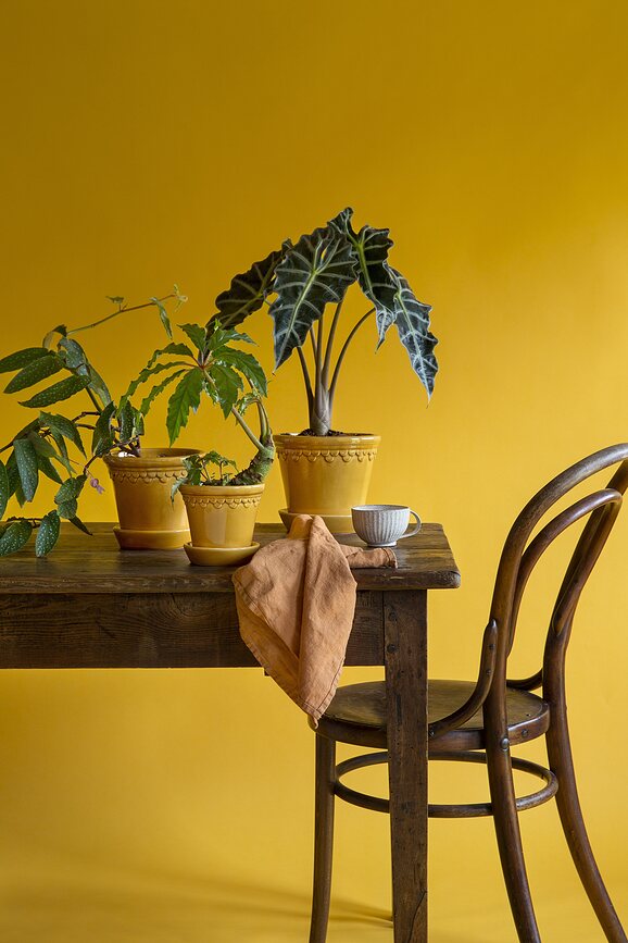 Københavner Pot de Fleurs émaillé avec soucoupe, 16 cm, jaune