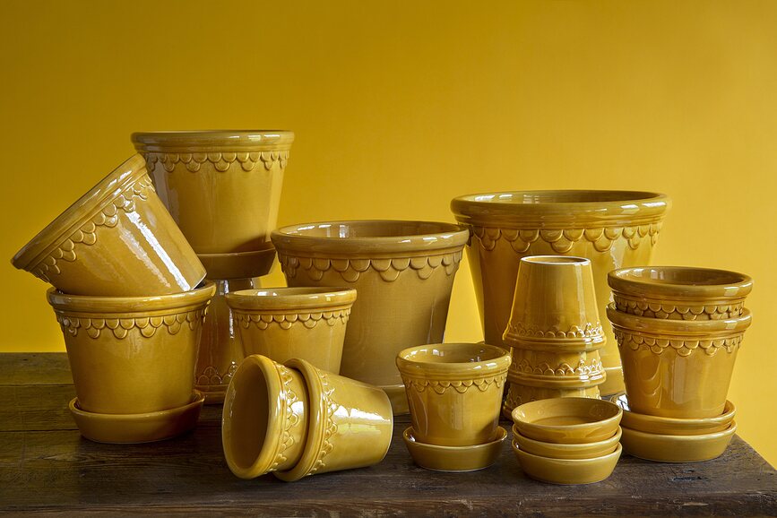 Københavner Pot de Fleurs émaillé avec soucoupe, 16 cm, jaune