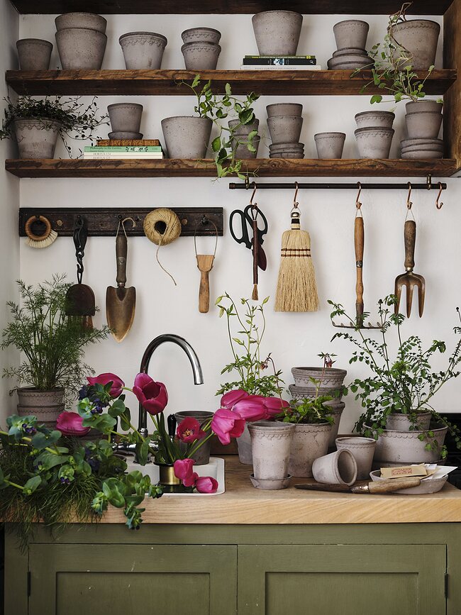 Københavner Pot de Fleurs haut avec soucoupe, 18 cm, gris