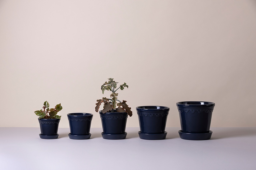 Københavner Tegla za cvijeće s podloškom 18 cm safirna glazirana