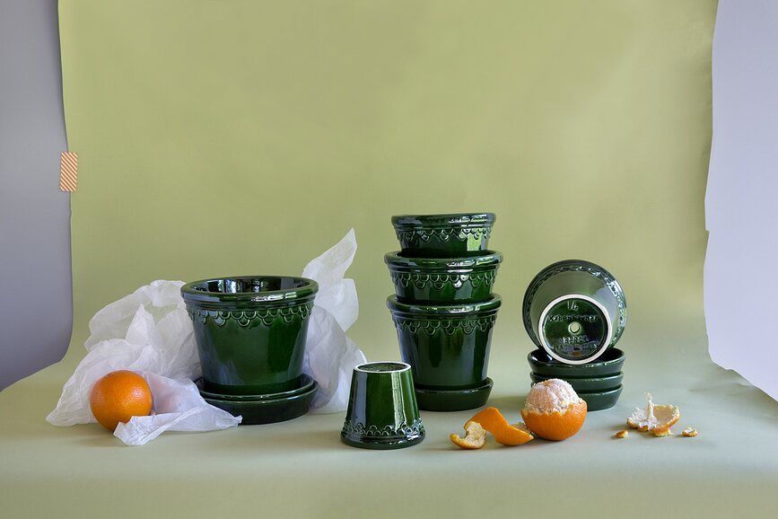 Københavner Lončanica s podloškom 12 cm zelena glazirana