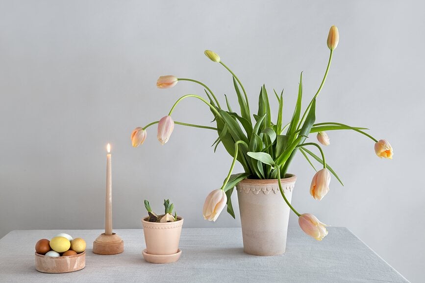 Maceta alta Helena, 18x14 cm, rosa, con plato