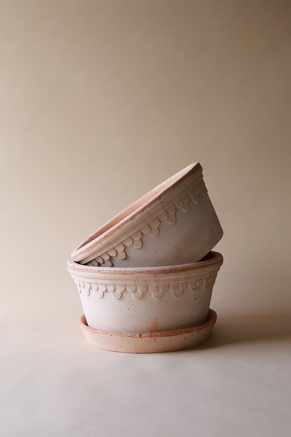 Maceta baja Københavner, 21 cm, rosa, con plato