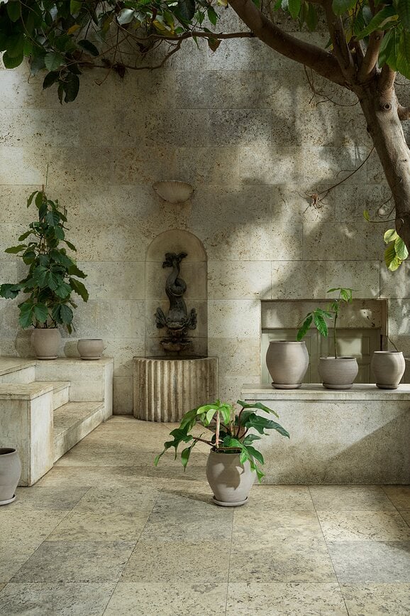 Maceta Delphi, 24 cm, gris, con plato