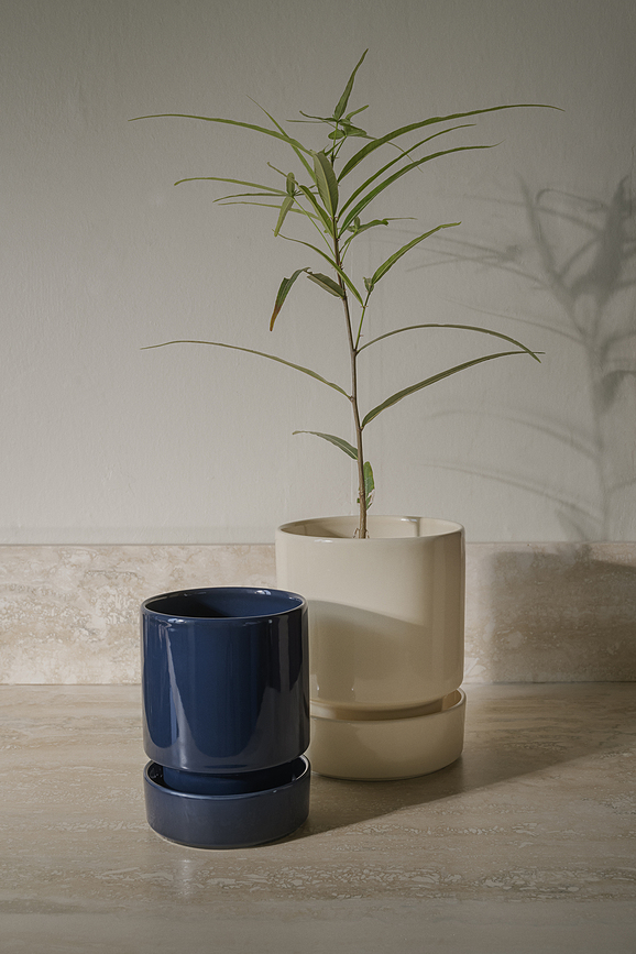 Maceta con plato esmaltada Hoff, 16 cm, azul zafiro