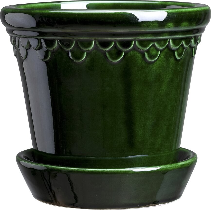 Maceta esmaltada Københavner, 18 cm, verde, con plato