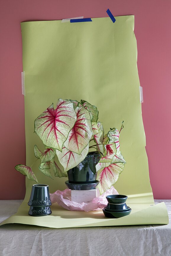 Maceta esmaltada Københavner, 10 cm, azul, con plato