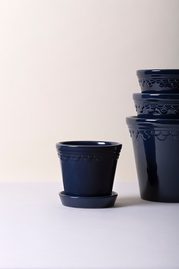 Maceta con Plato esmaltada Københavner, 18 cm, zafiro