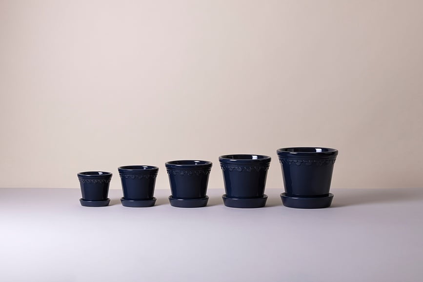 Maceta con Plato esmaltada Københavner, 18 cm, zafiro