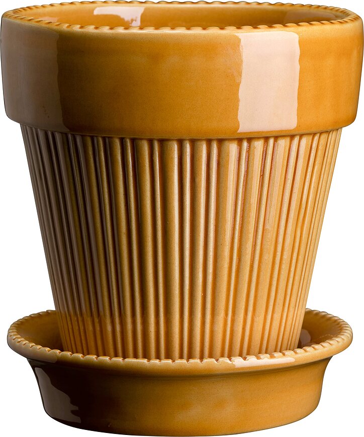 Maceta esmaltada Simona, 18 cm, amarilla, con plato