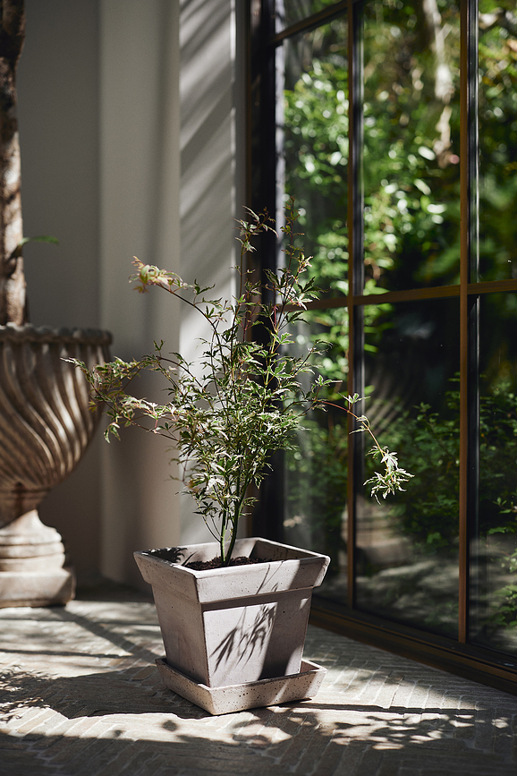 Maceta Gaia, 25 cm, gris, con plato