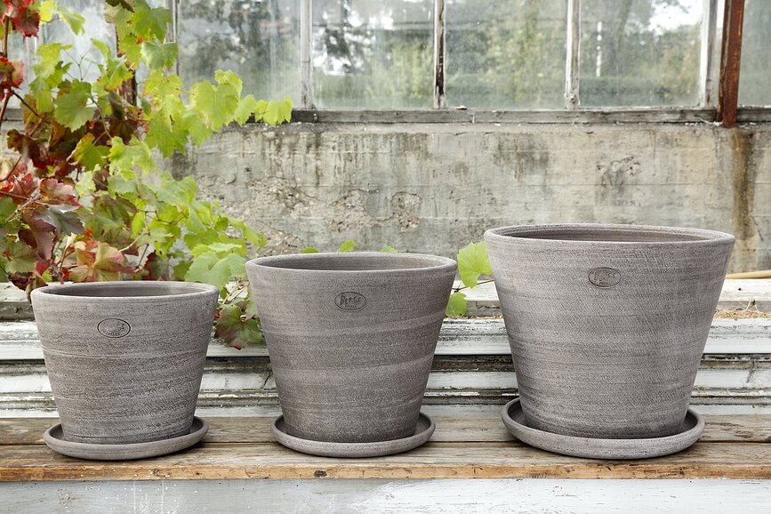 Maceta Julie Rustic, 40 cm, gris, con plato