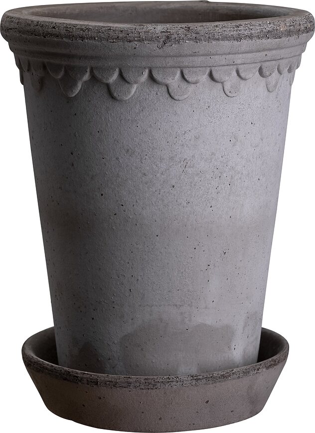 Maceta Københavner alta, 10 cm, gris, con plato