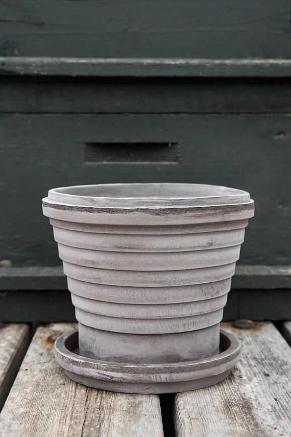 Maceta Planet Mars, 12 cm, gris, con plato