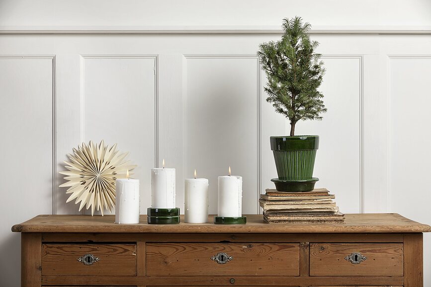 Simona Pot de Fleurs émaillé avec soucoupe, 12 cm, vert