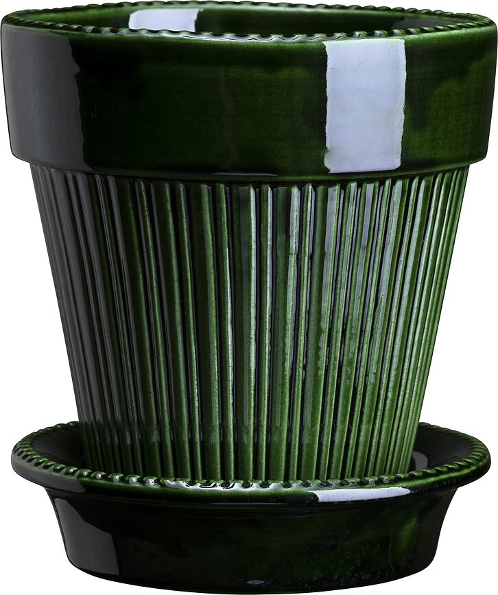 Simona Pot de Fleurs émaillé avec soucoupe, vert