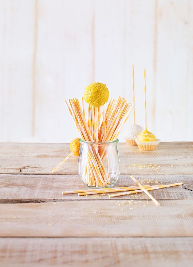 Palitos para Cake Pops Birkmann, a rayas naranjas, 48 unidades