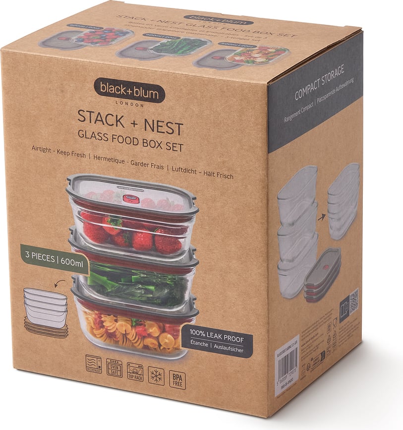 Nádoby na potraviny Stack & Nest Glass 380 ml, 3 ks