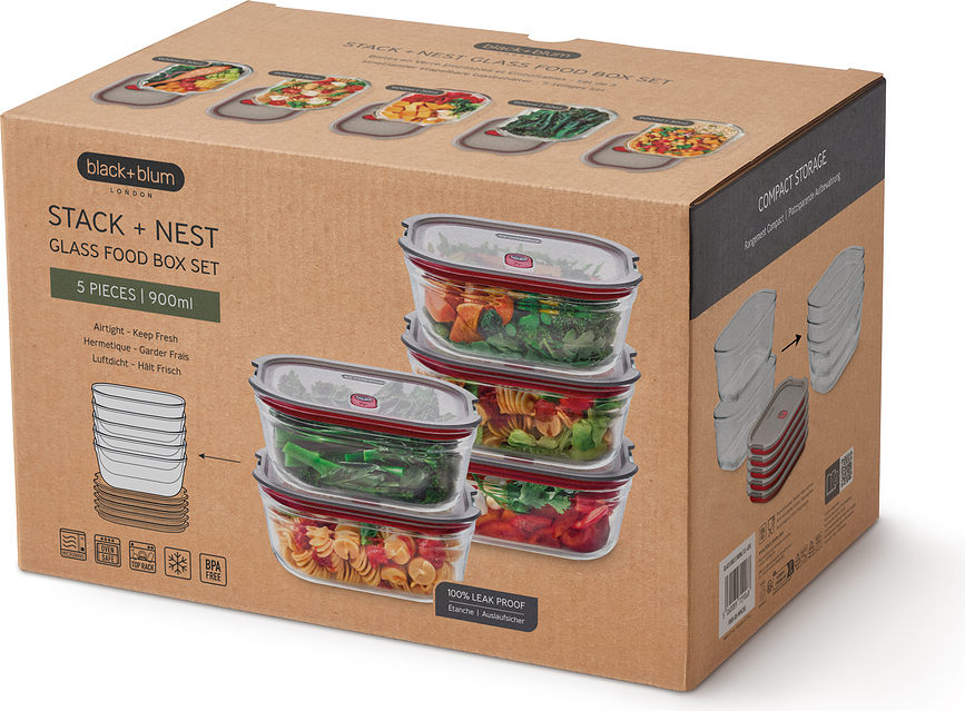 Pojemniki na żywność Stack & Nest Glass 900 ml 5 szt.