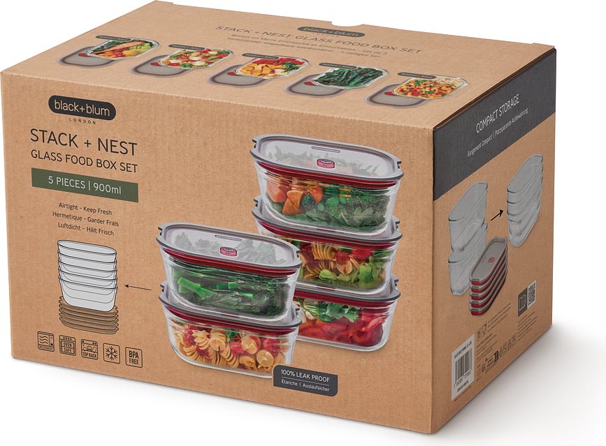 Stack & Nest Glass Food Containers 900 ml, 5 pcs.
