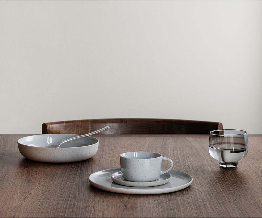 Tazas de café con plato Sablo, 150 ml, color arena, 2 unidades