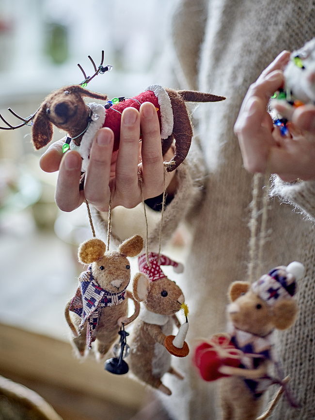 Adornos Navideños Peo, ratones con regalo, 3 unidades