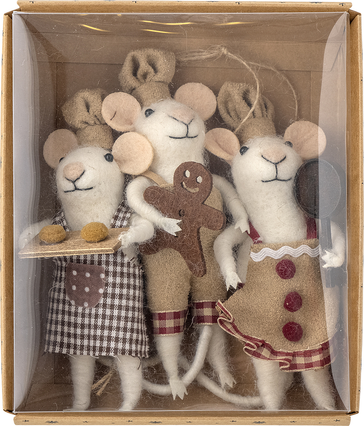 Adornos Navideños Peo, ratones con regalo, 3 unidades