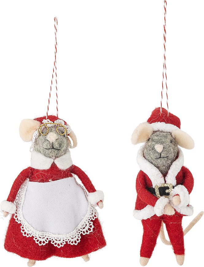 Adornos Navideños Peo, diseño ratones Papá Noel y Señora Claus, Pack de 2 unidades