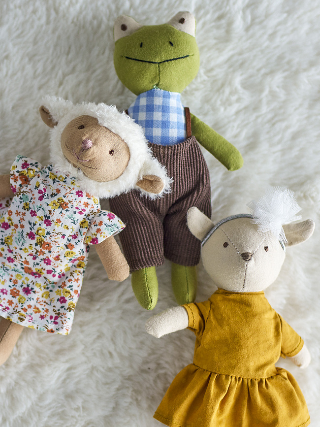 Animal friends Peluches mouton, lapin et grenouille, Lot de 3