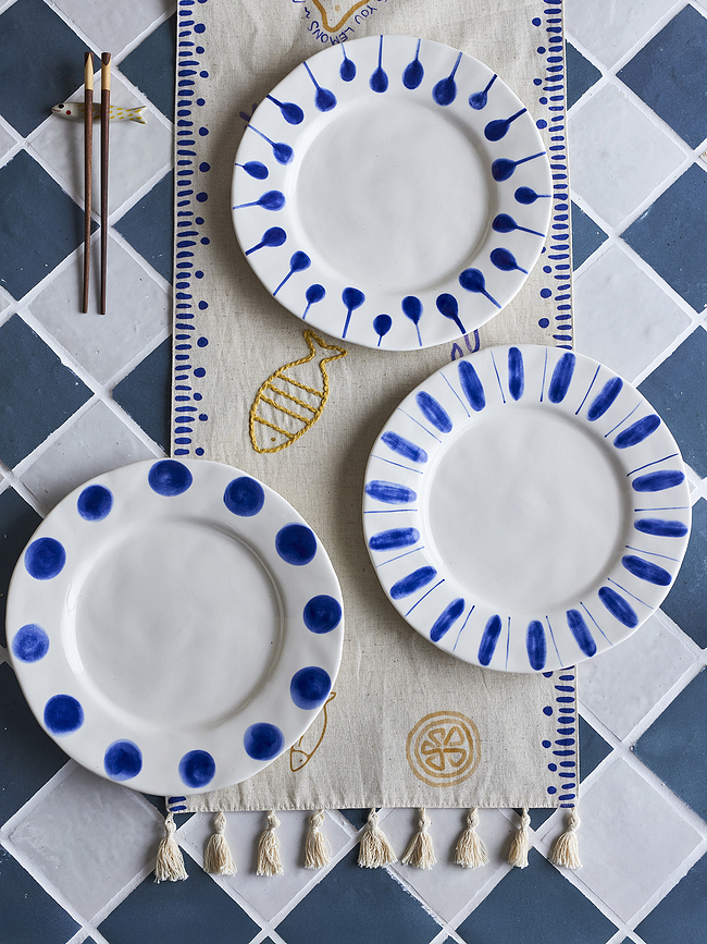 Assiettes plates Linora 28 cm, bleues, lot de 3