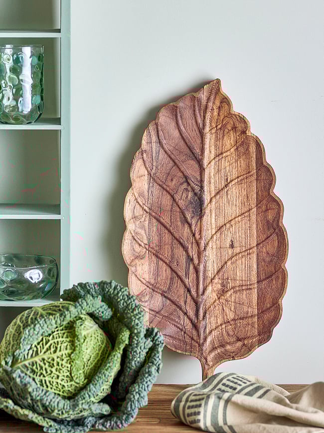 Bandeja de madera Mikko, 46 cm, diseño de hoja