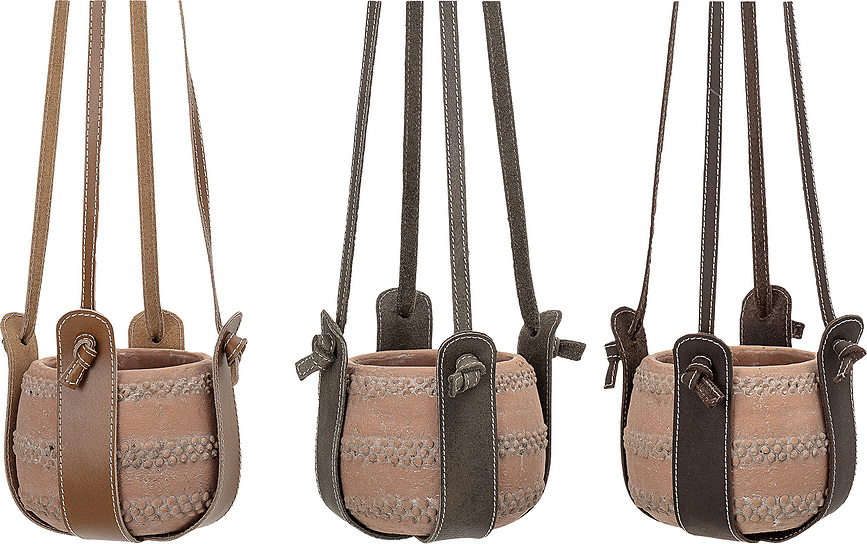 Bloomingville Porte-Plantes suspendus, en cuir, Lot de 3