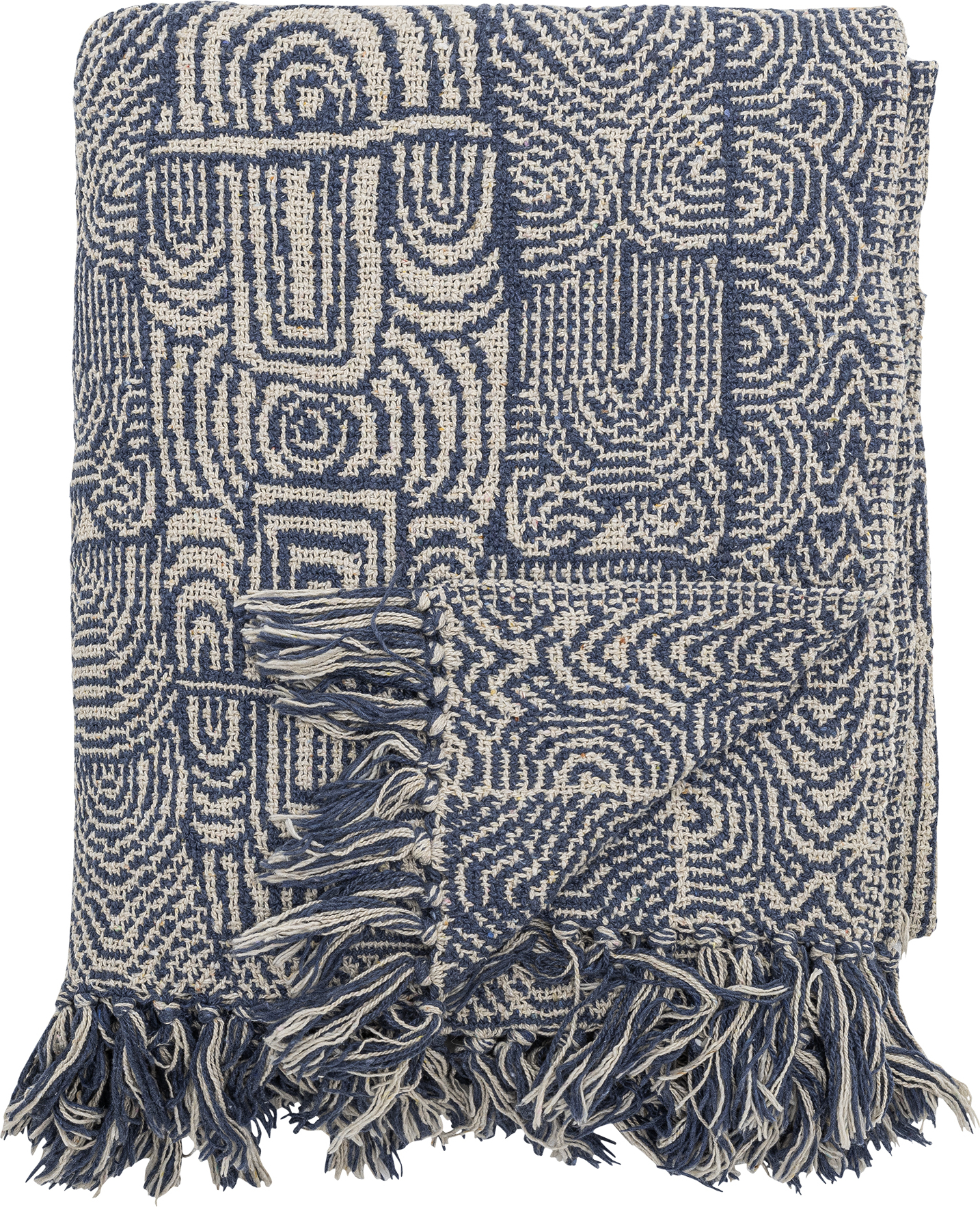 Bresso Decke 130 x 160 cm blau mit Fransen