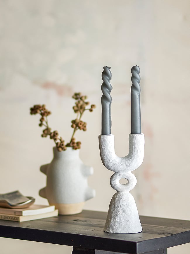 Candelabro doble Syra, 22 cm, blanco, para vela clásica