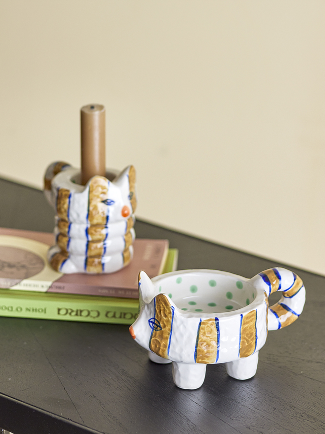 Caty Bougeoirs pour bougies classiques, blancs et bleus, Lot de 2