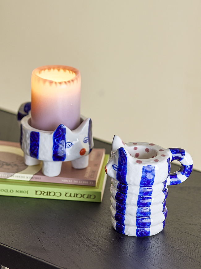 Caty Svečniki za klasične sveče, belo-modri, 2 kosa